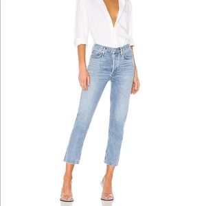 Agolde Riley high rise crop Jean in color blur